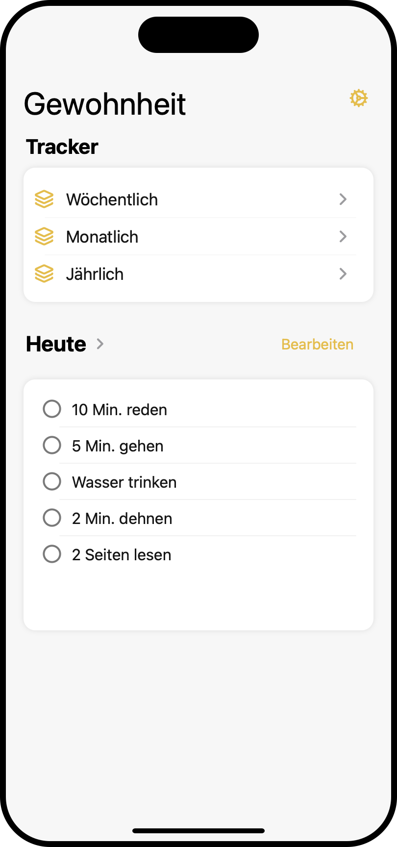 Color-Your-Habit-Startseite mit fünf neuen Ersatzroutinen