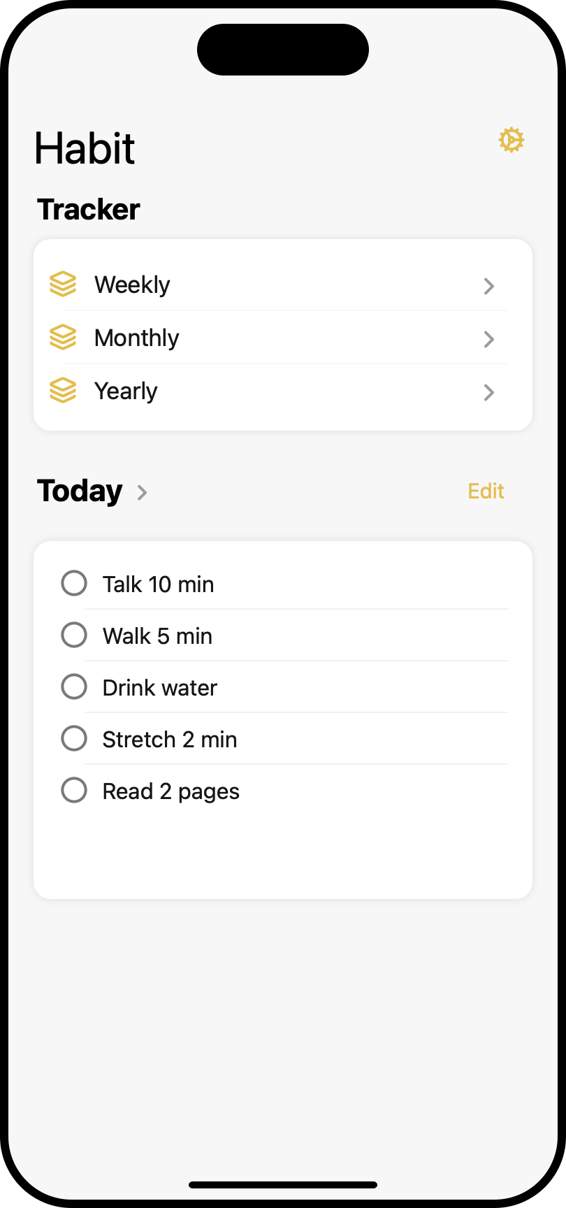 Color Your Habit home screen with five replacement routines