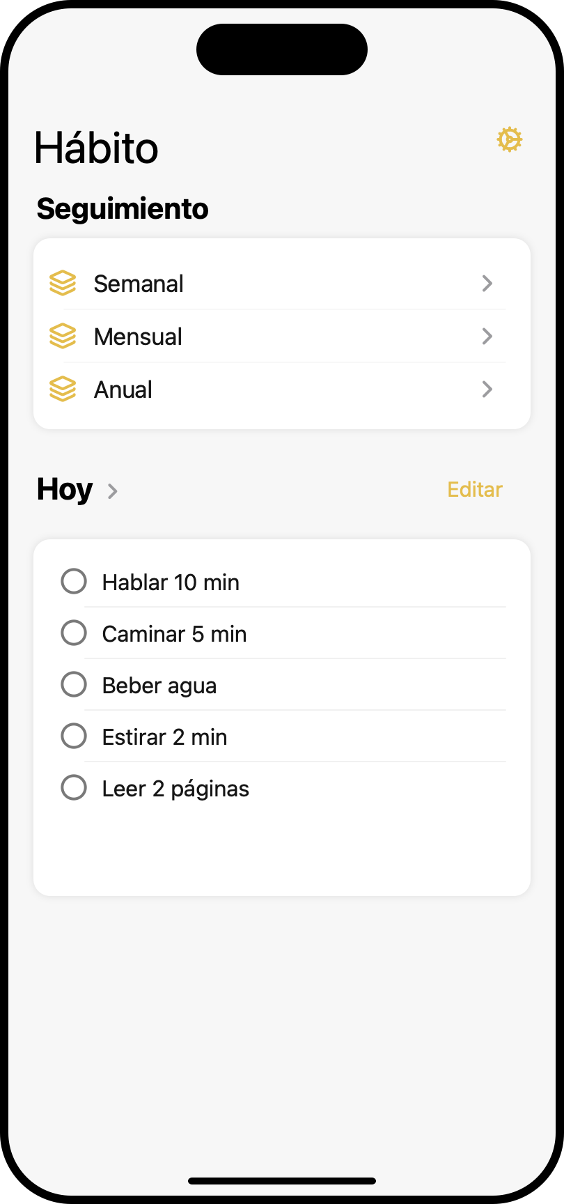 Pantalla de inicio de Color Your Habit con cinco rutinas alternativas