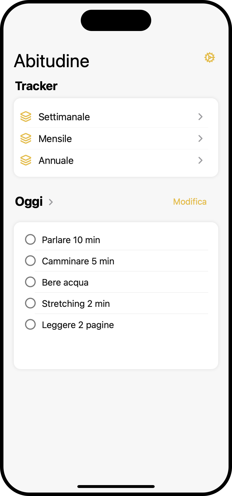 Schermata Home di Color Your Habit con cinque routine alternative